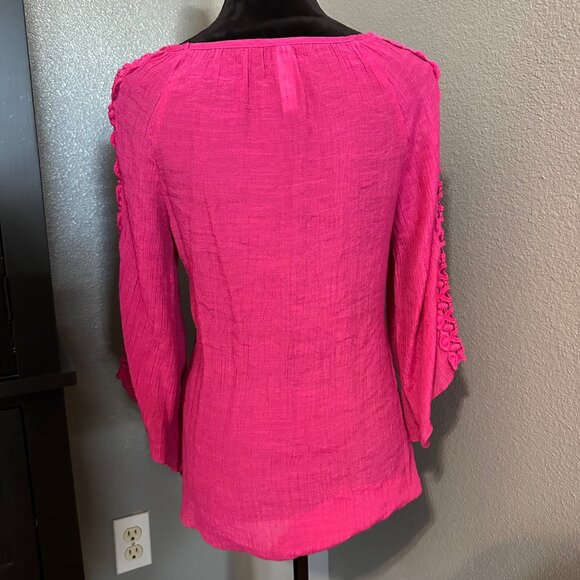 Per Seption Concept Pink Bell Sleeve Womens Top Small 3/4 Sleeve Tie Boho Y2K - Picture 7 of 8
